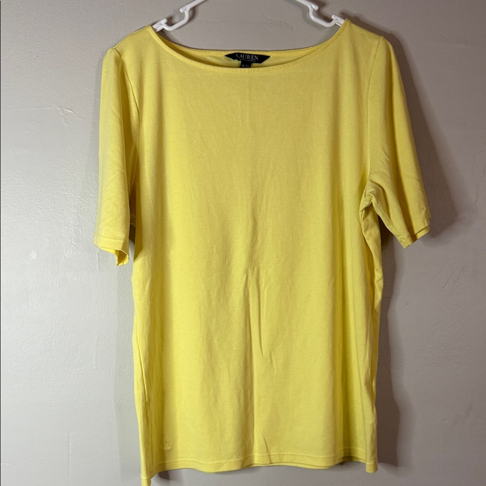 Lauren Ralph Lauren Yellow Short Sleeve Stretch Tee Top Tall Cotton Blend - XL